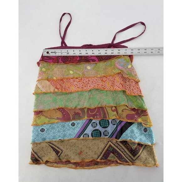 Silly Yeti 100% Silk Tiered Boho  Tie Back Sleeveless Blouse See Measurements - Picture 9 of 9